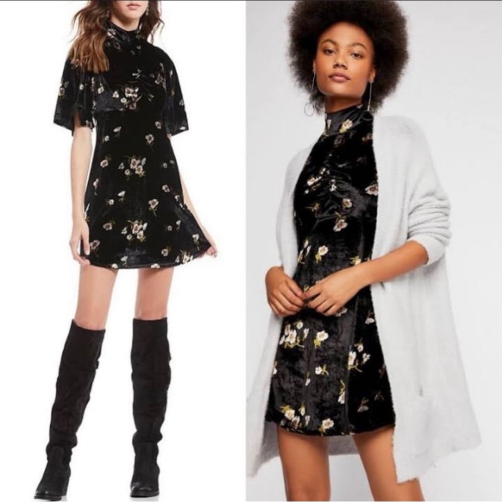✨ nwt! free people- be my baby velvet floral mini dress flutter sleeve button up